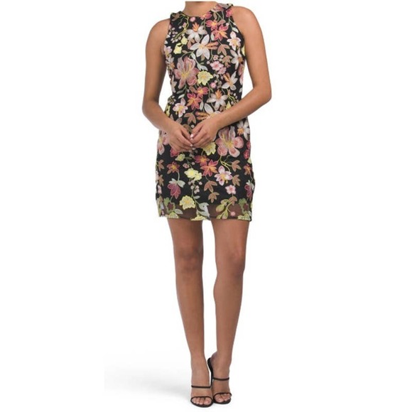 Sam Edelman Dresses & Skirts - Sam Edelman Embroidered Hibiscus Floral Mini Dress Bow Back Pink Multi Size 8